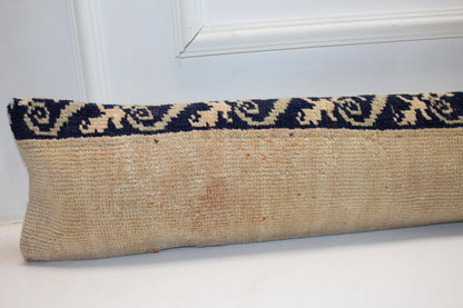 Beige Black Minimal Boho Bench Cushion, Handwoven Anatolian Rug Pillow