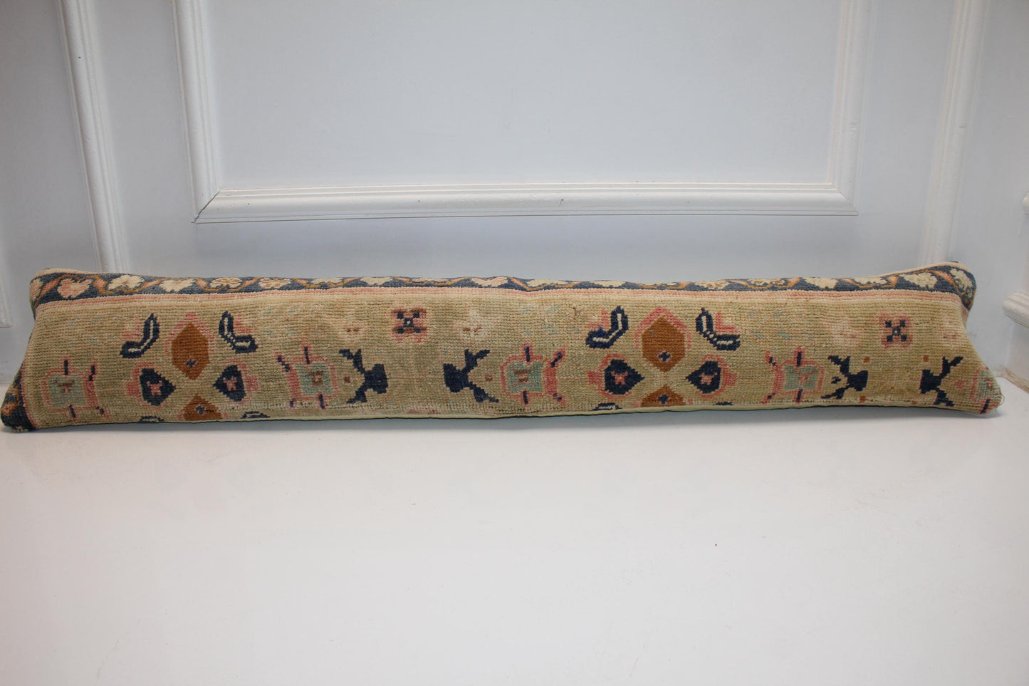 Beige Pastel Tribal Boho Bench Cushion, Handwoven Anatolian Rug Pillow