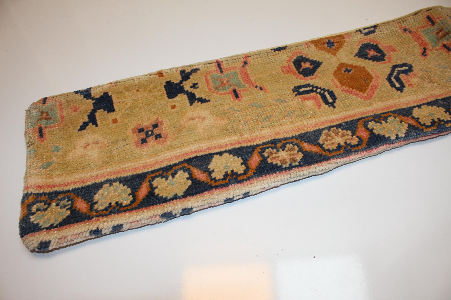 Beige Pastel Tribal Boho Bench Cushion, Handwoven Anatolian Rug Pillow