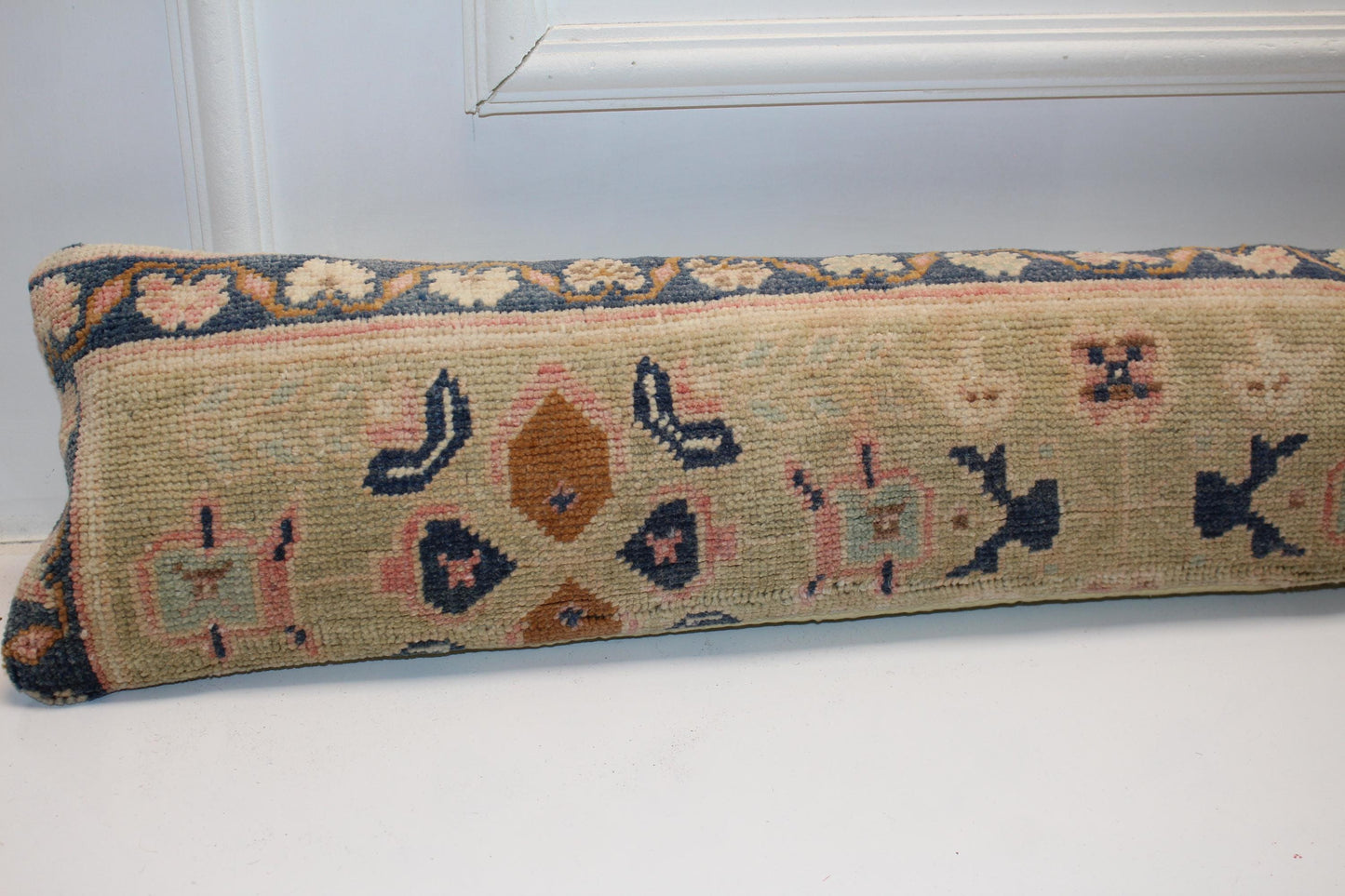 Beige Pastel Tribal Boho Bench Cushion, Handwoven Anatolian Rug Pillow