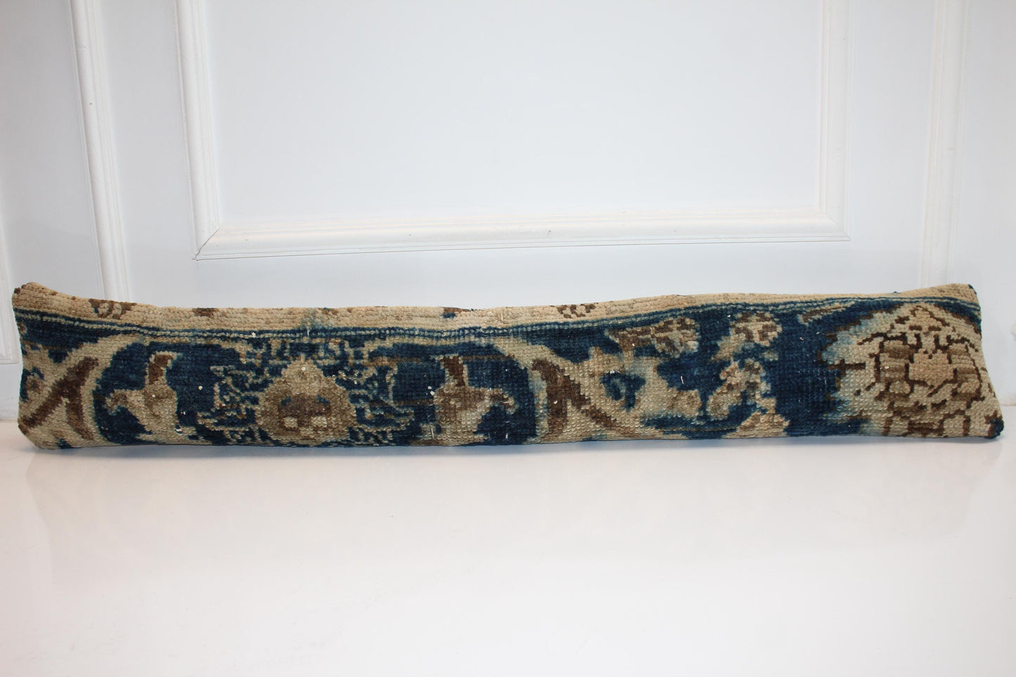 Blue Beige Floral Boho Bench Cushion, Handwoven Anatolian Rug Pillow