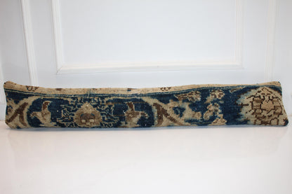 Blue Beige Floral Boho Bench Cushion, Handwoven Anatolian Rug Pillow