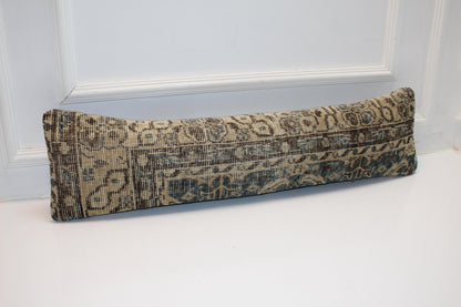 Earthy Geometric Long Cushion, Antique Textile Bench Pillow, Collected Neutral Home Decor