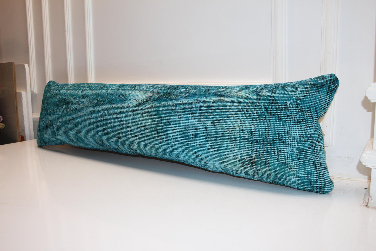 Extra Long Bench Pillow, Textured Teal Lumbar Cushion, Modern Minimalist Seating Decor,12X48
