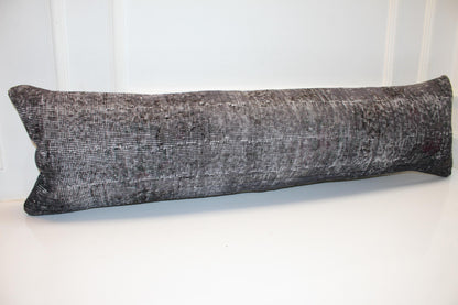 Charcoal Gray Textured Lumbar Cushion, Modern Minimal Seating Decor 12X48