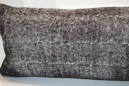 Charcoal Gray Textured Lumbar Cushion, Modern Minimal Seating Decor 12X48