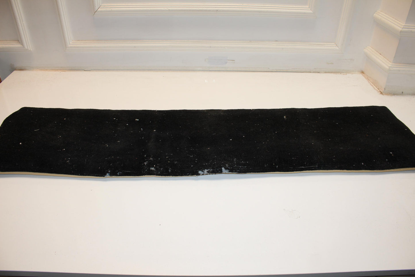 Long Black Textile Form, Matte Woven Surface, Minimal Elongated Soft Object12X48