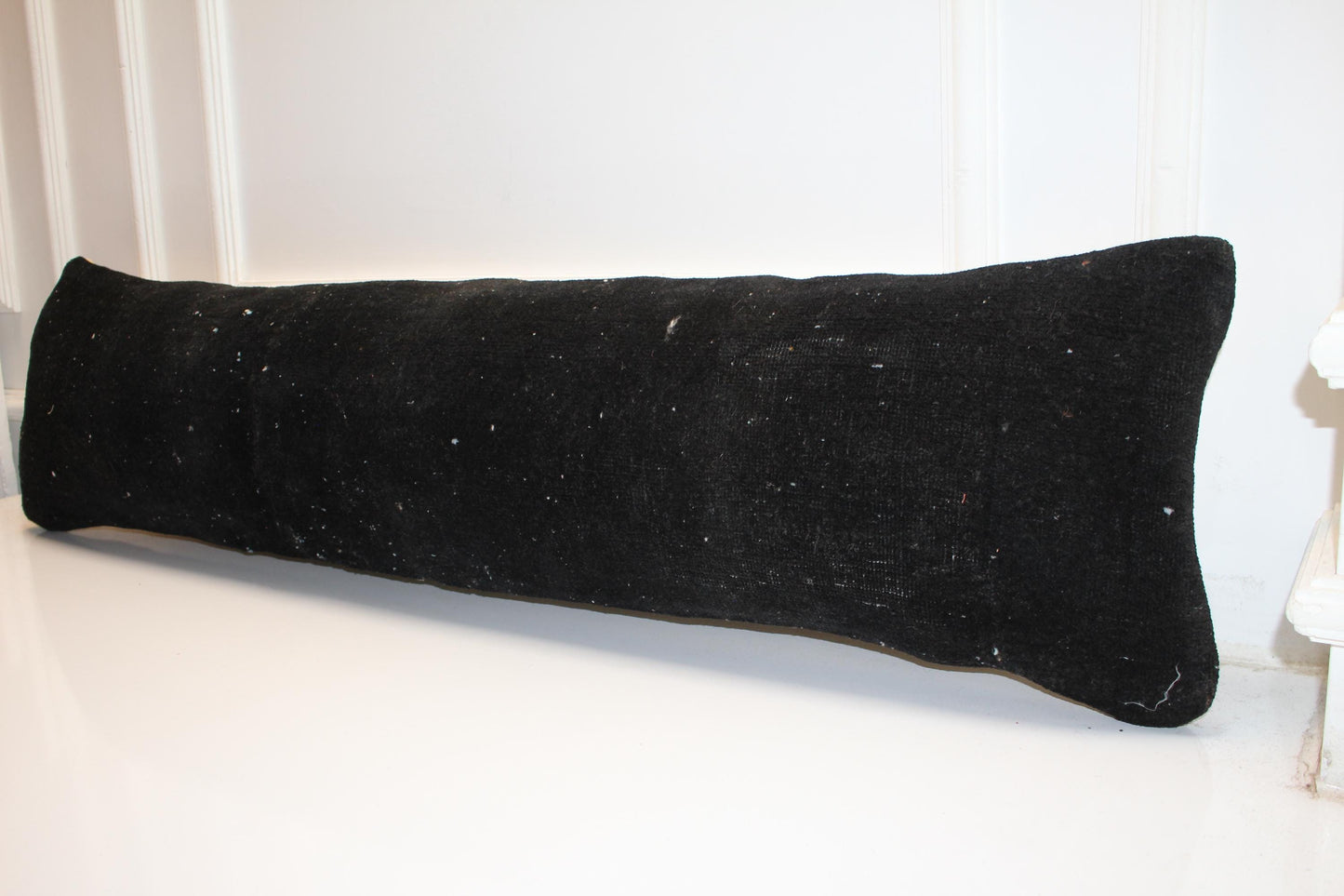 Long Black Textile Form, Matte Woven Surface, Minimal Elongated Soft Object12X48