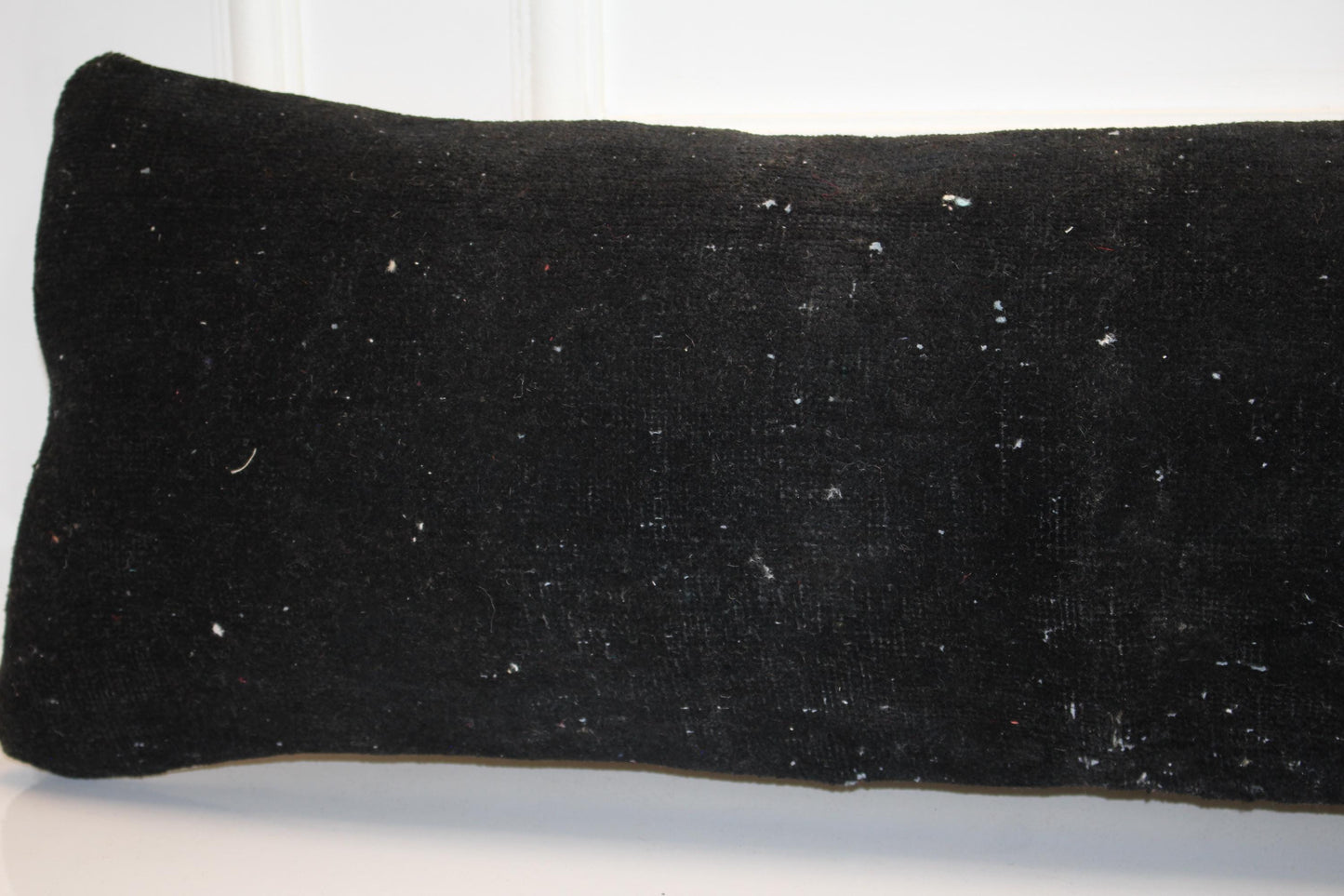 Long Black Textile Form, Matte Woven Surface, Minimal Elongated Soft Object12X48