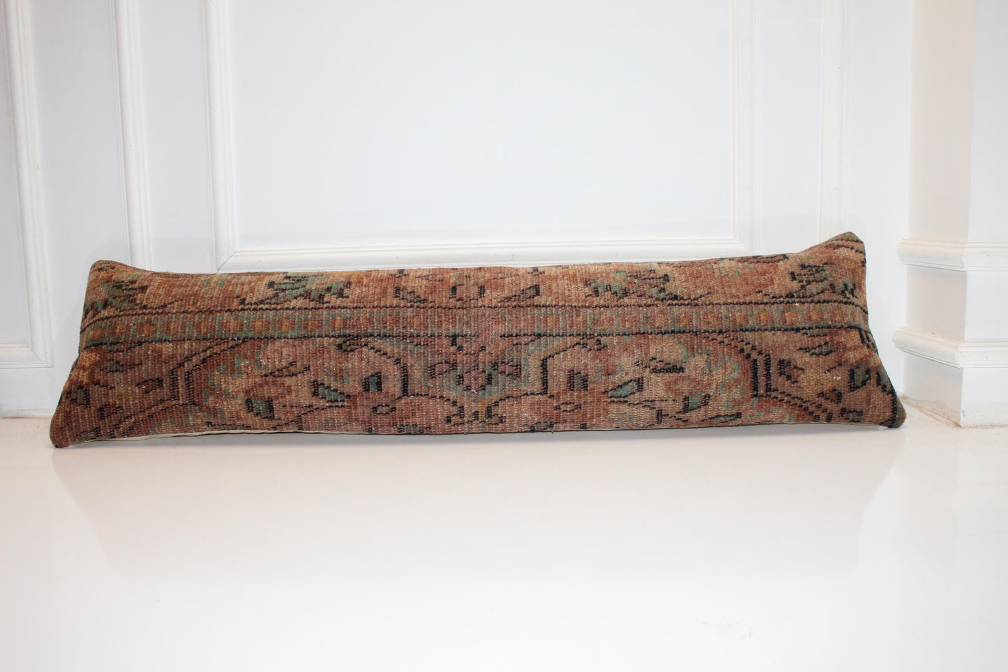 Long Earth-Tone Textile Form, Distressed Brown Woven Surface, Elongated Soft Furnishing 12X48