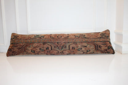 Long Earth-Tone Textile Form, Distressed Brown Woven Surface, Elongated Soft Furnishing 12X48