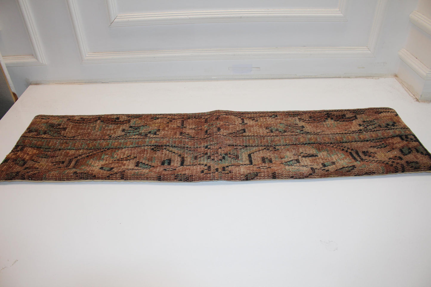 Long Earth-Tone Textile Form, Distressed Brown Woven Surface, Elongated Soft Furnishing 12X48