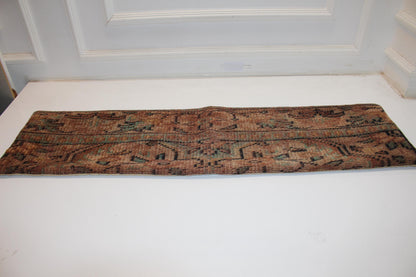 Long Earth-Tone Textile Form, Distressed Brown Woven Surface, Elongated Soft Furnishing 12X48