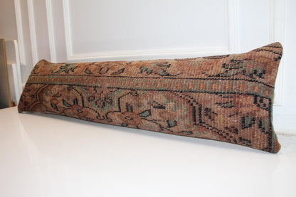 Long Earth-Tone Textile Form, Distressed Brown Woven Surface, Elongated Soft Furnishing 12X48
