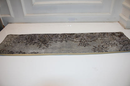 Long Grey Woven Piece, Faded Botanical Traces on Ash Base, Horizontal Soft Element 12X48