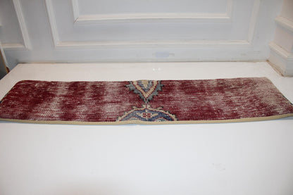 Long Crimson Weave Segment, Central Chevron Mark on Soft Ground, Horizontal Fabric Element 12X48
