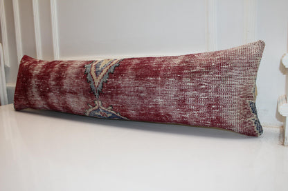 Long Crimson Weave Segment, Central Chevron Mark on Soft Ground, Horizontal Fabric Element 12X48