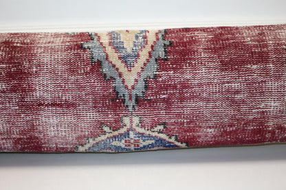 Long Crimson Weave Segment, Central Chevron Mark on Soft Ground, Horizontal Fabric Element 12X48