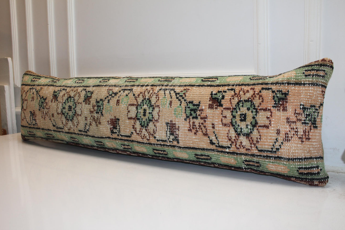 Long Floral Weave Band, Soft Mint Accents on Warm Base, Horizontal Fabric Feature  12X48