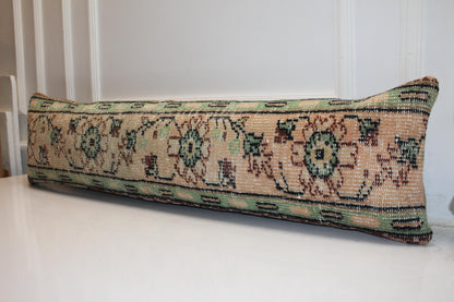 Long Floral Weave Band, Soft Mint Accents on Warm Base, Horizontal Fabric Feature  12X48