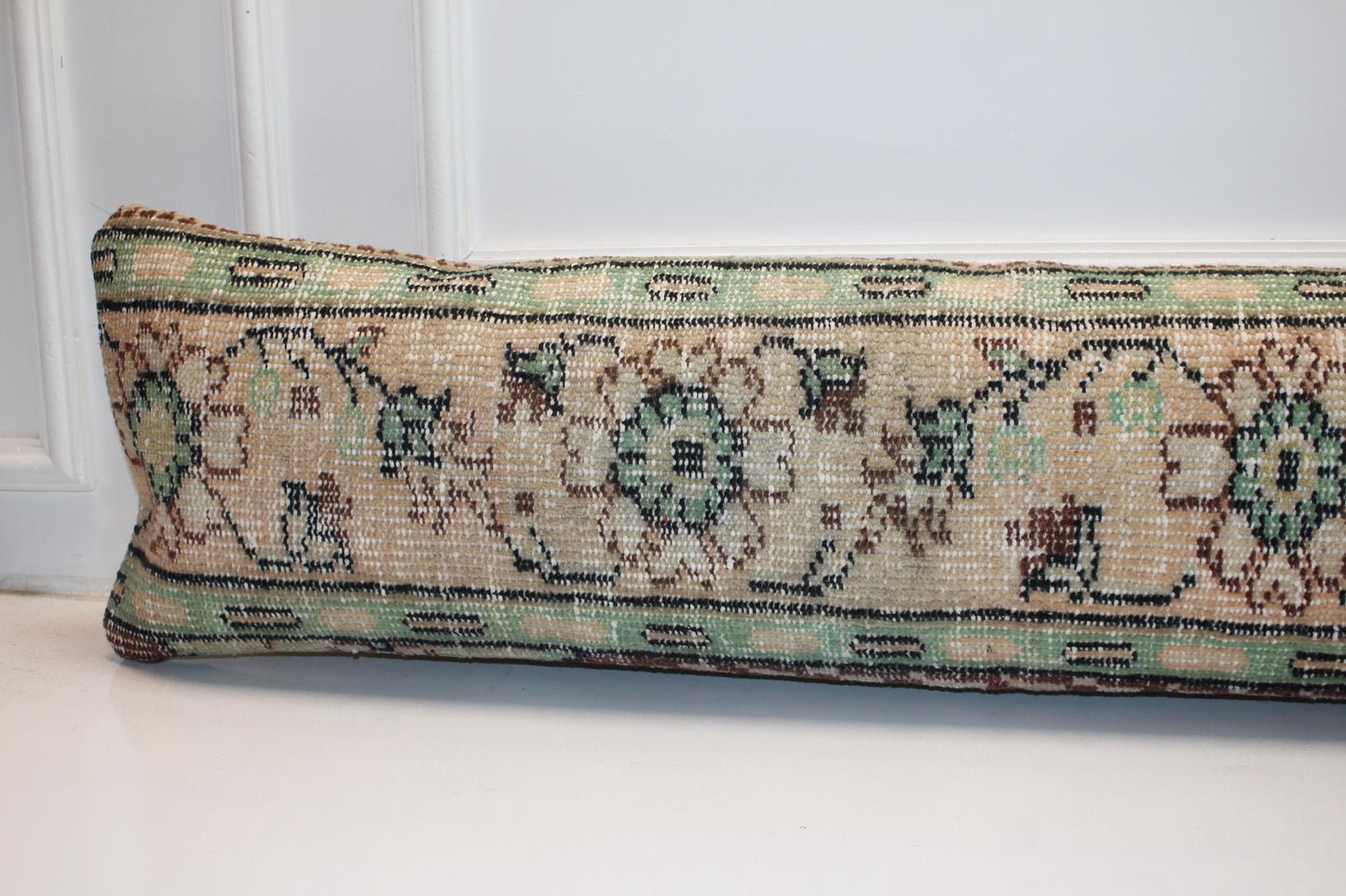 Long Floral Weave Band, Soft Mint Accents on Warm Base, Horizontal Fabric Feature  12X48