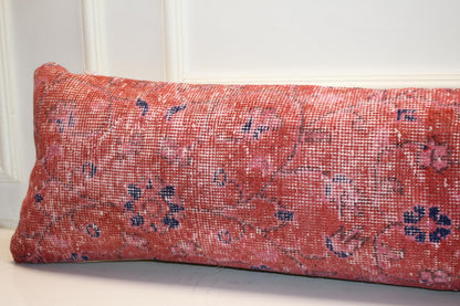 Long Rose-Toned Weave Strip, Scattered Blossom Impressions on Warm Field, Horizontal Fabric Accent 12X48