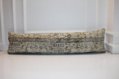 Long Neutral Weave Panel, Soft Botanical Mapping on Pale Base, Horizontal Fabric Detail 12X48