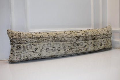 Long Neutral Weave Panel, Soft Botanical Mapping on Pale Base, Horizontal Fabric Detail 12X48