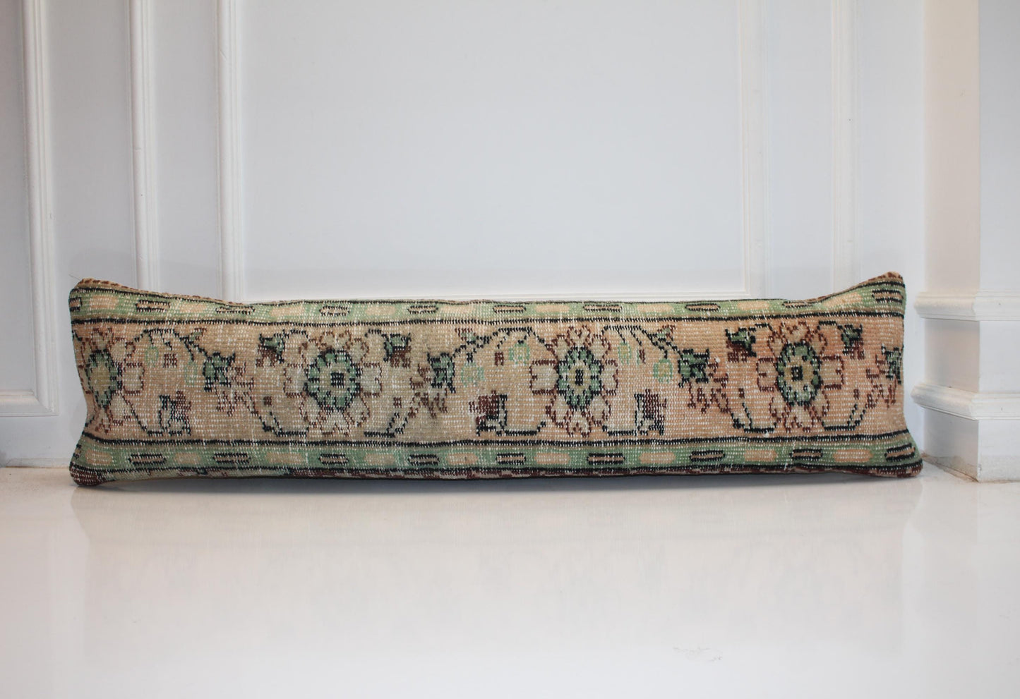 Long Floral Weave Band, Soft Mint Accents on Warm Base, Horizontal Fabric Feature  12X48