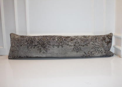 Long Grey Woven Piece, Faded Botanical Traces on Ash Base, Horizontal Soft Element 12X48