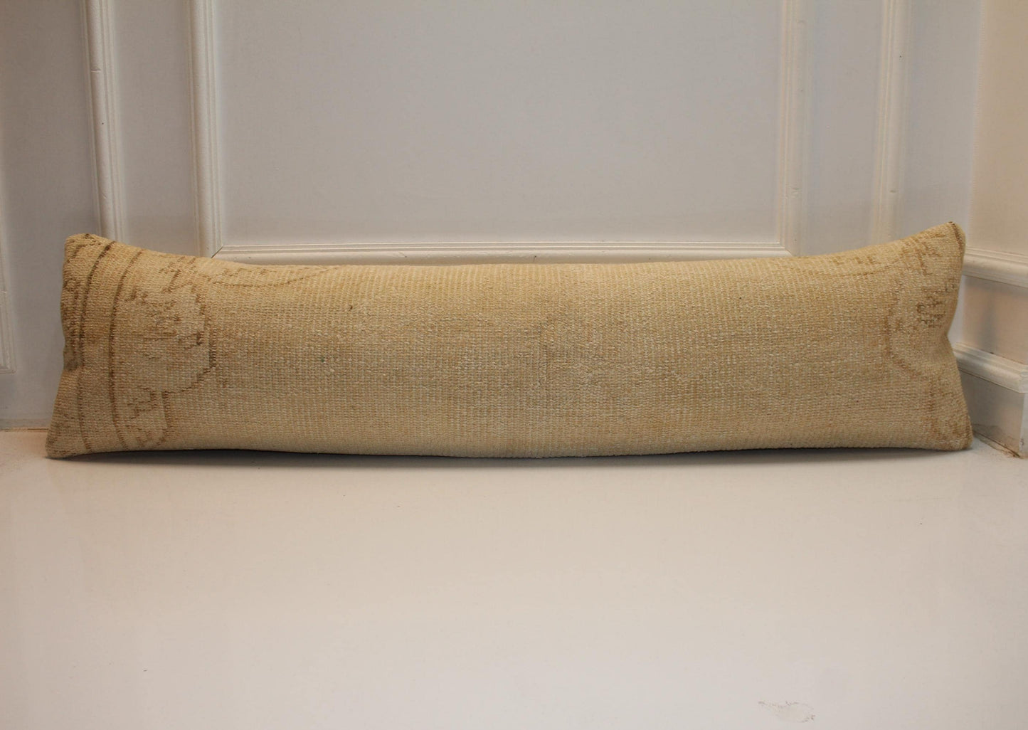 Handmade Kilim Bolster Pillow Cover, Indigo Line, Sand Beige, 12x48