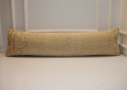 Handmade Kilim Bolster Pillow Cover, Indigo Line, Sand Beige, 12x48
