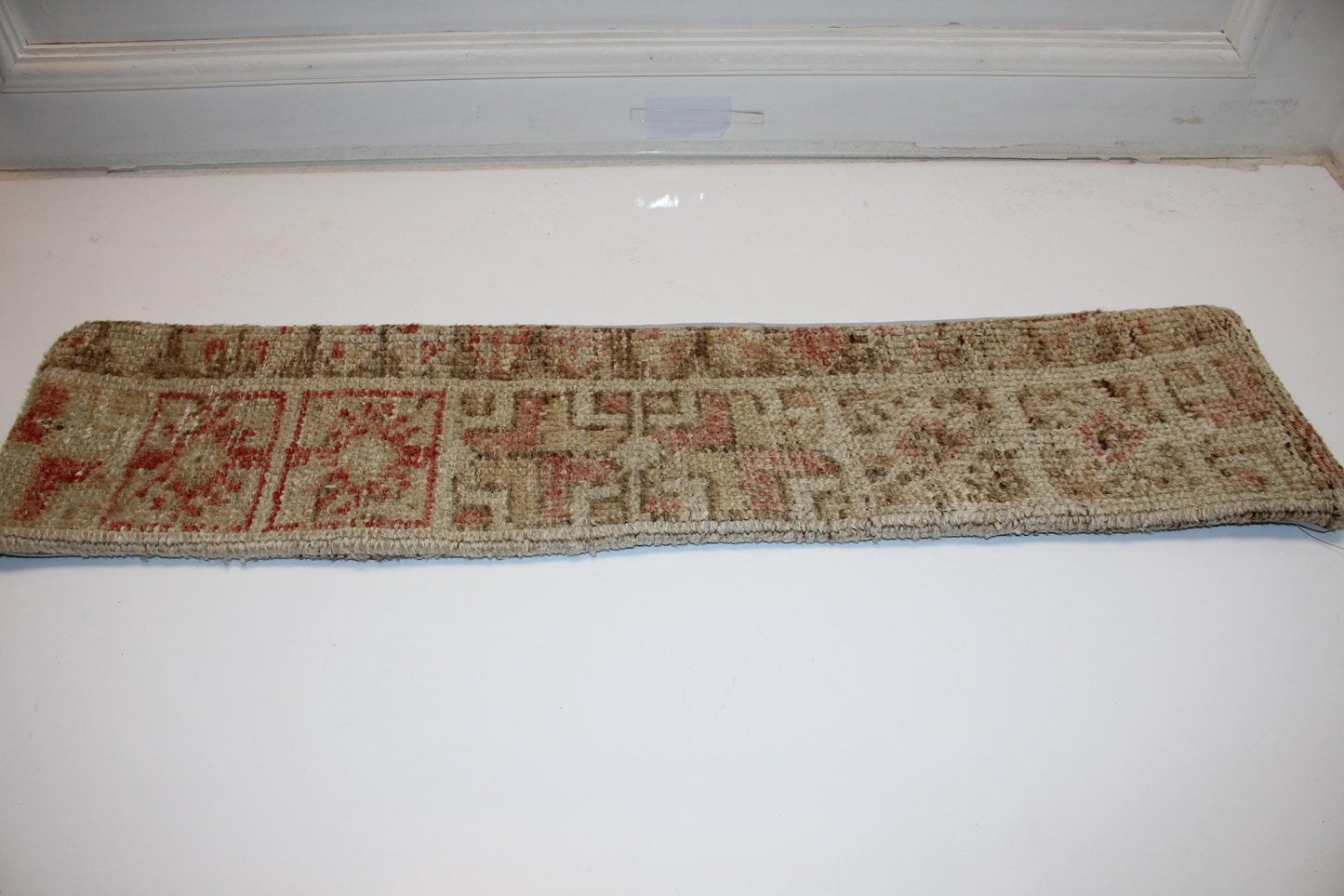 Beige Red Cushion, Rustic Boho Bench Pillow, Handmade One of a Kind