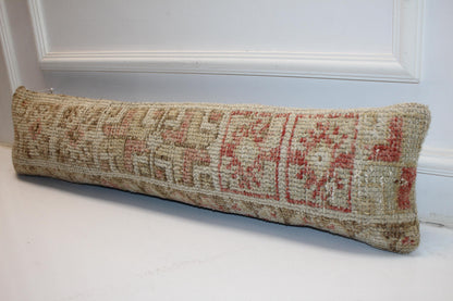 Beige Red Cushion, Rustic Boho Bench Pillow, Handmade One of a Kind