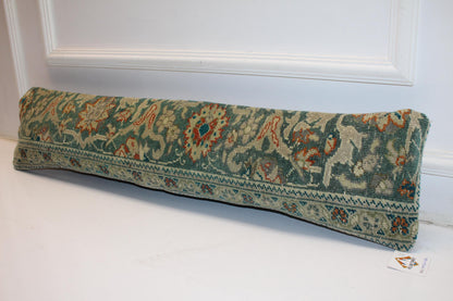 Green Floral Cushion, Artful Boho Bench Pillow, Heirloom Textile Decor