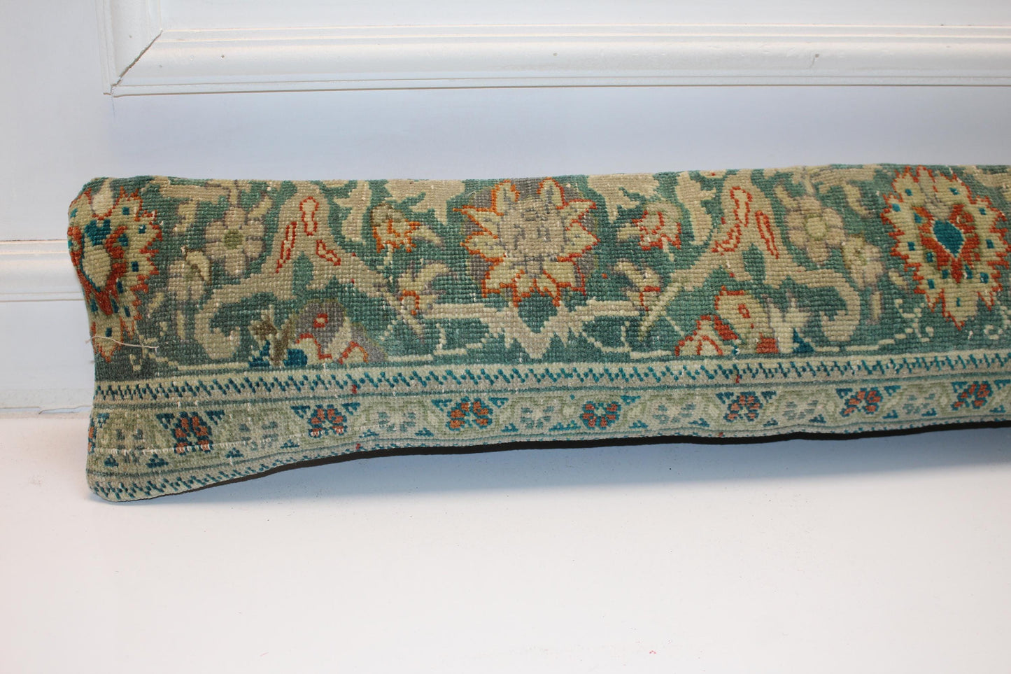 Green Floral Cushion, Artful Boho Bench Pillow, Heirloom Textile Decor
