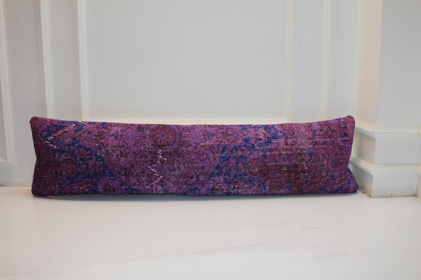 Extra Long Lumbar Cushion, Purple Boho Rug Pillow for Entryway & Farmhouse Decor 12X48