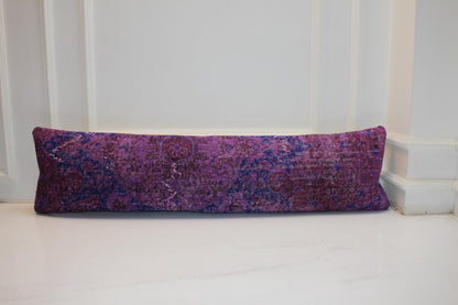 Extra Long Lumbar Cushion, Purple Boho Rug Pillow for Entryway & Farmhouse Decor 12X48