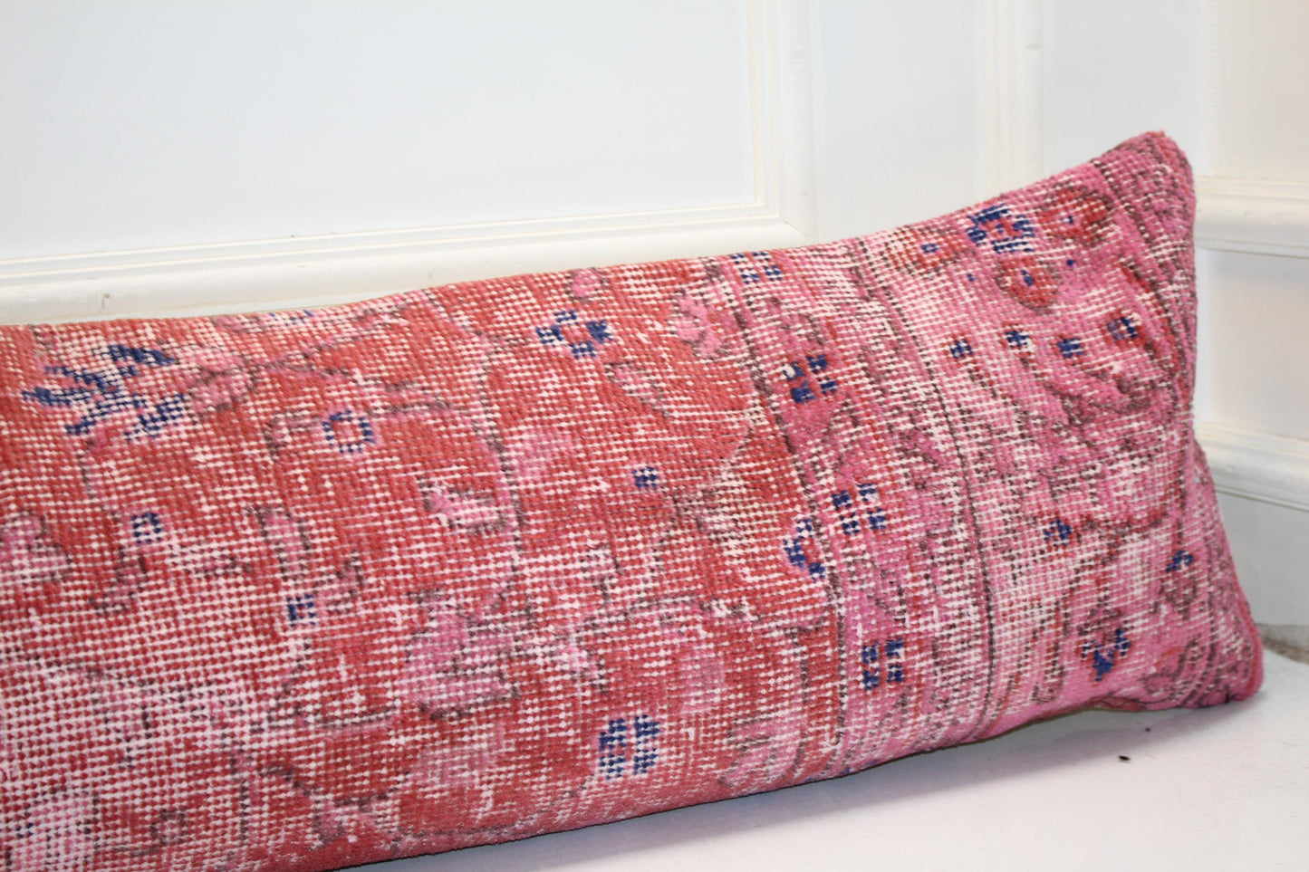 Extra Long Lumbar Cushion, Red Boho Rug Pillow for Entryway, Farmhouse & Rustic Decor 12X48