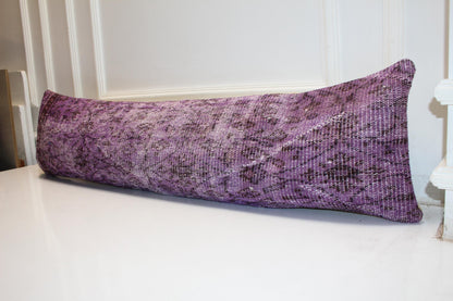 Handmade Purple Kilim Lumbar Pillow Cover, Boho Rug Decor (12x48 inc.)