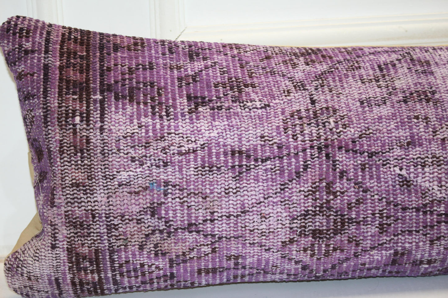 Handmade Purple Kilim Lumbar Pillow Cover, Boho Rug Decor (12x48 inc.)