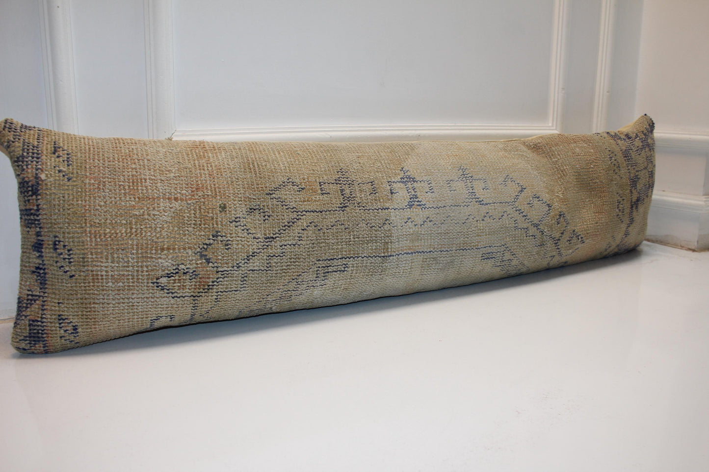 Handmade Kilim Lumbar Pillow Cover, Upcycled Woven Rug, Boho Wabi Sabi Decor (12x48)
