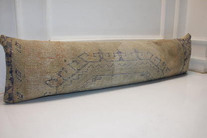 Handmade Kilim Lumbar Pillow Cover, Upcycled Woven Rug, Boho Wabi Sabi Decor (12x48)