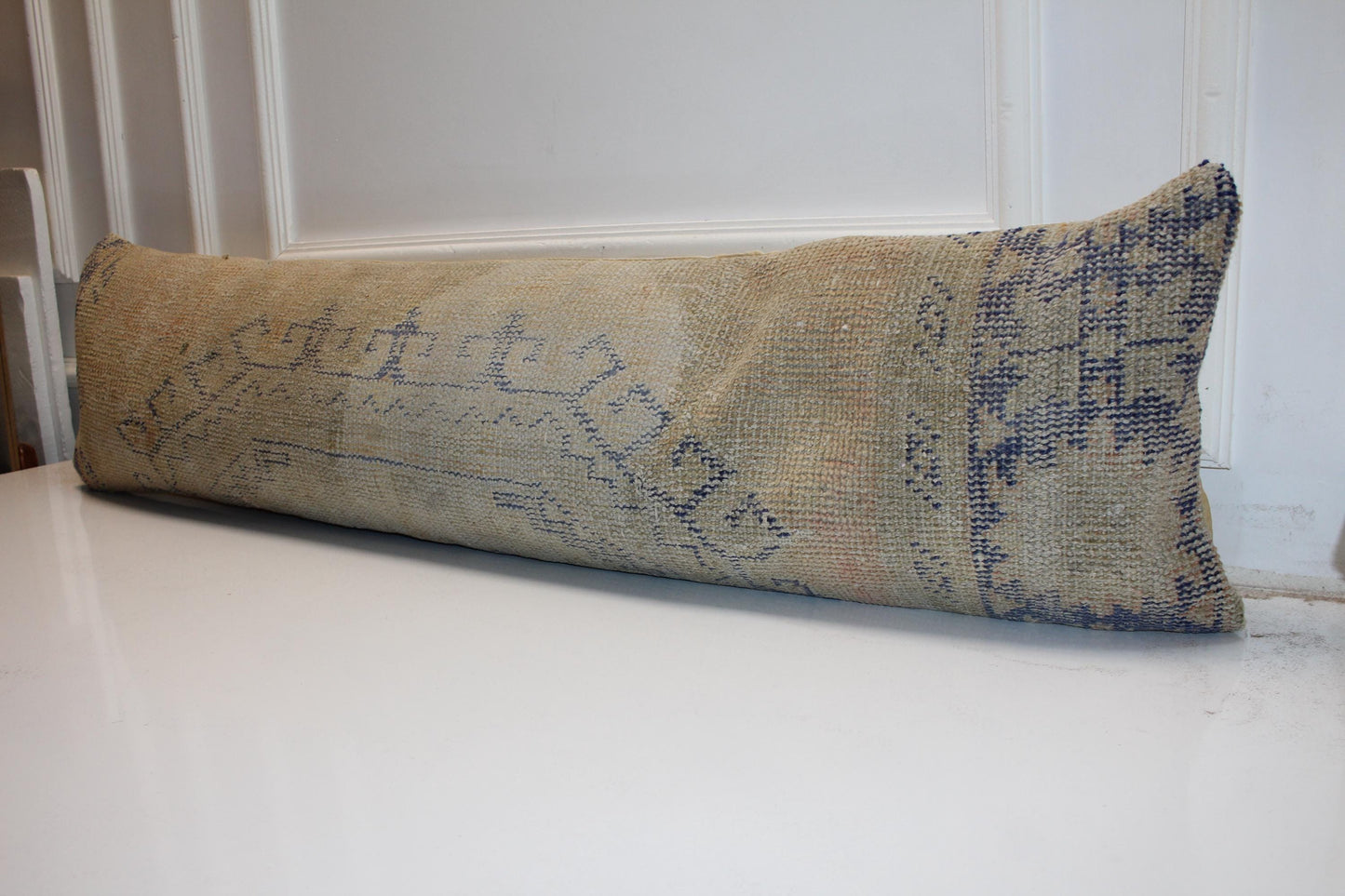 Handmade Kilim Lumbar Pillow Cover, Upcycled Woven Rug, Boho Wabi Sabi Decor (12x48)