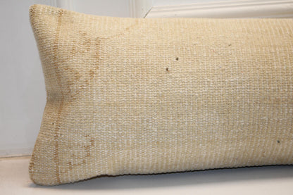 Extra Long Lumbar Cushion, Solid Neutral Boho Rug Pillow for Entryway & Minimal Decor 12X48