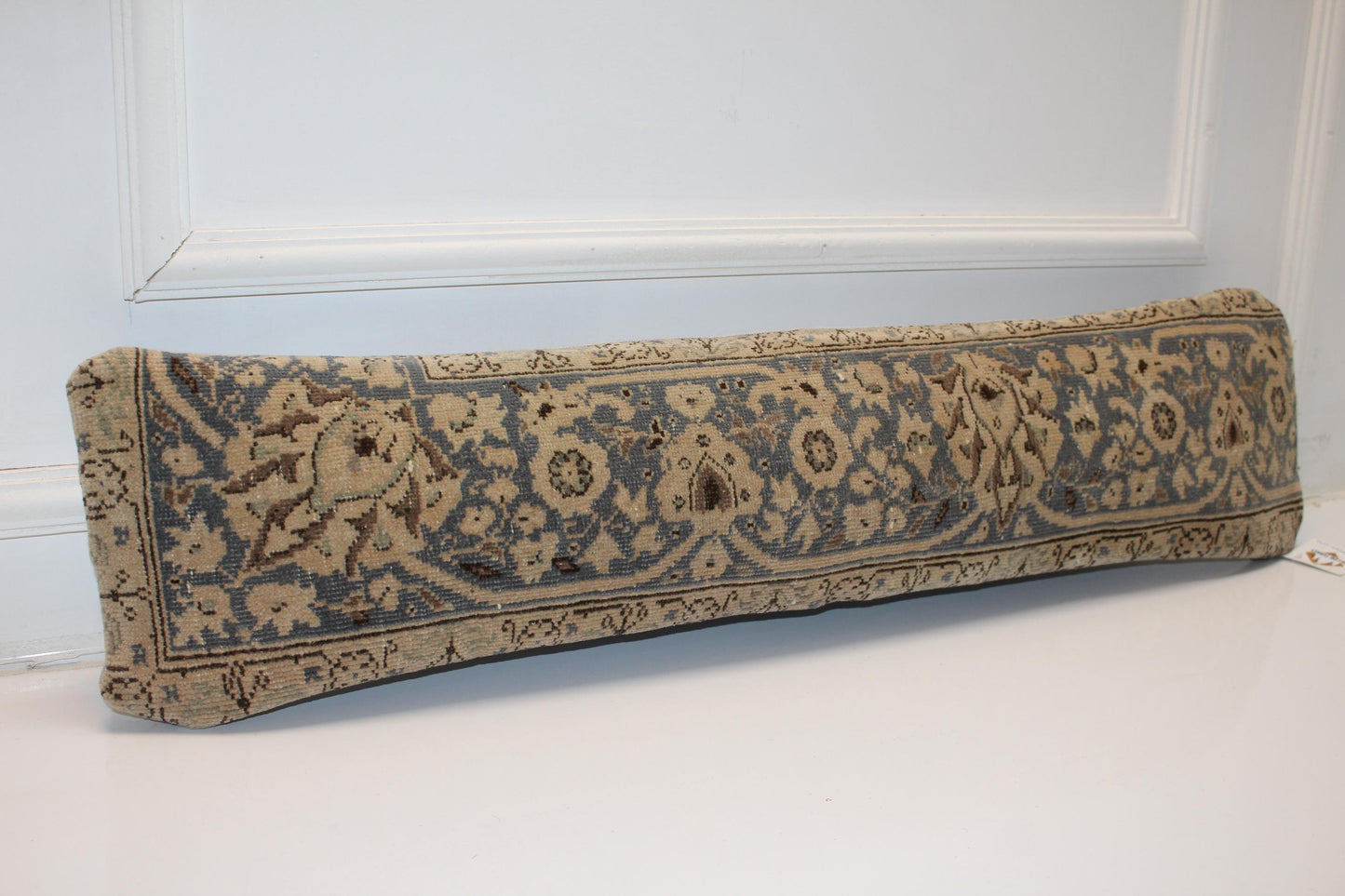 Blue Beige Boho Cushion Cover, Long Bench Pillow, One of a Kind Decor