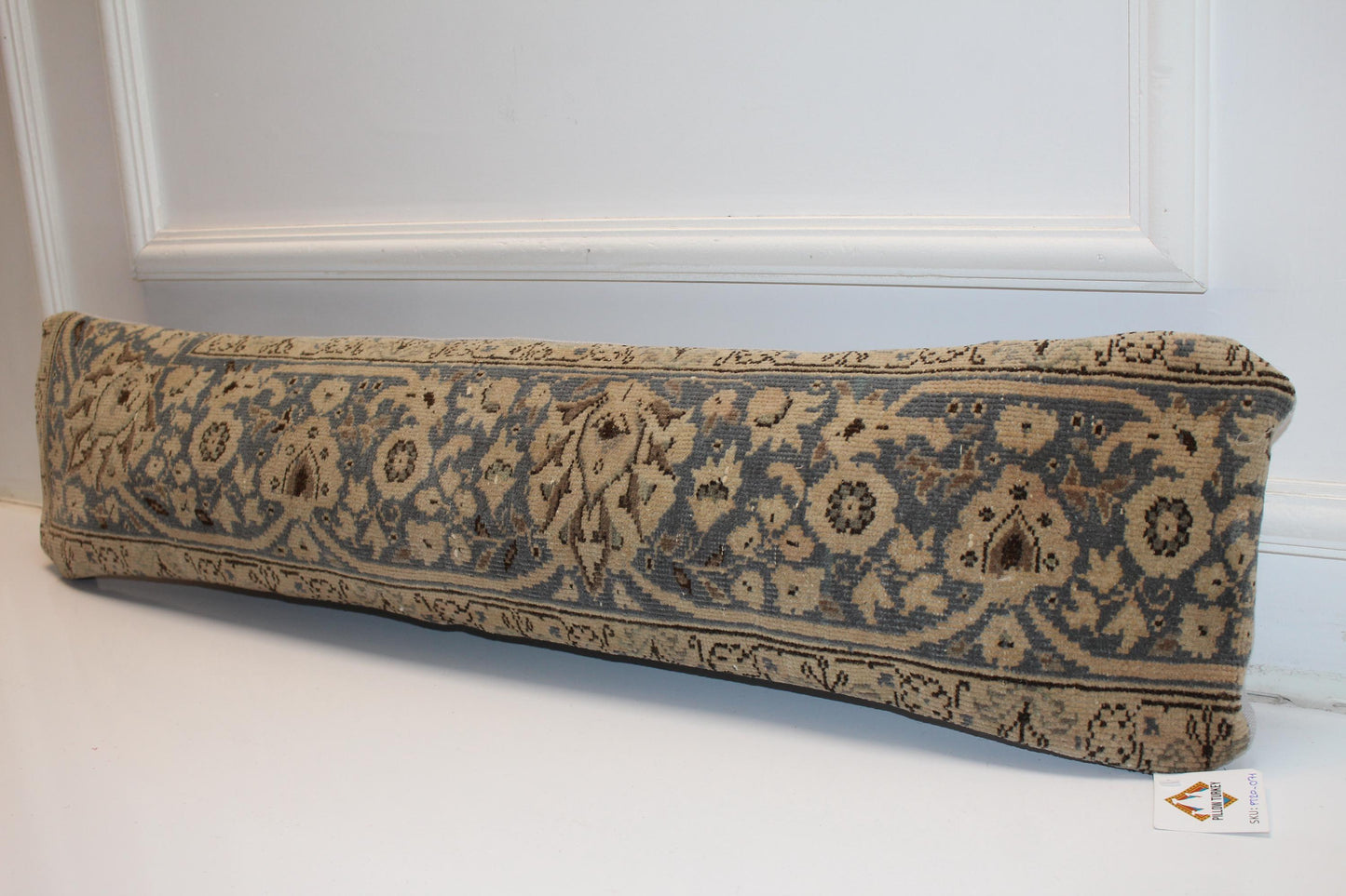 Blue Beige Boho Cushion Cover, Long Bench Pillow, One of a Kind Decor