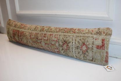 Soft Red Neutral Bench Cushion, Aged Tribal Rug Pillow