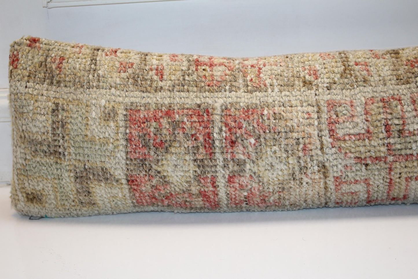 Soft Red Neutral Bench Cushion, Aged Tribal Rug Pillow