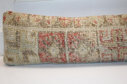 Soft Red Neutral Bench Cushion, Aged Tribal Rug Pillow